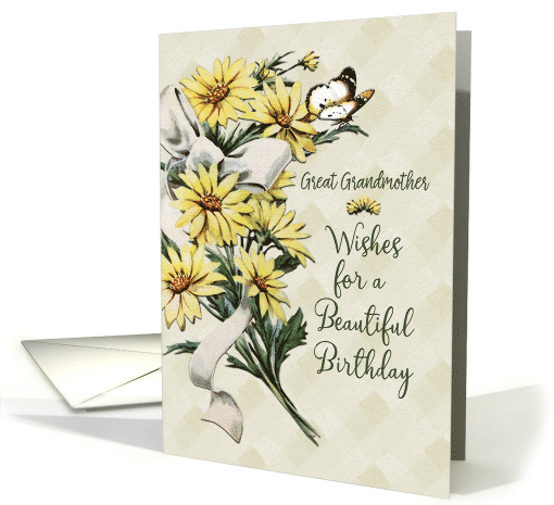 Happy Birthday Great Grandmother Vintage Flowers with Butterfly card