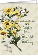 Happy Birthday Great Grandmother Vintage Flowers with Butterfly card