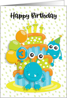 Happy 3rd Birthday to Young Child Birthday Cake and Monsters card