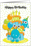 Happy Birthday to Young Child Birthday Cake and Monsters card