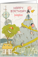 Happy Birthday to Young Girl Party on the Mountain Custom Name card