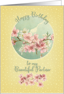 Happy Birthday to my Beautiful Partner Pretty Cherry Blossoms in Bloom card