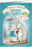 Happy 10th Birthday Fairy and Rabbit Fantasy Scene in Jar card
