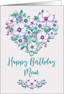 Happy Birthday to Mom Pretty Purple Floral Heart Wreath card