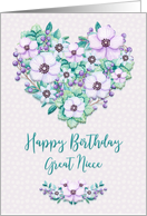 Happy Birthday to Great Niece Pretty Purple Floral Heart Wreath card