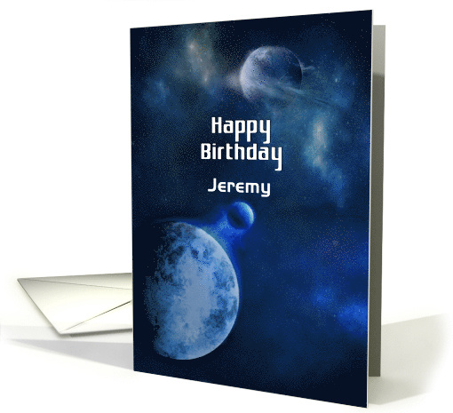 Happy Birthday Custom Name Outer Space Planets and Stars card