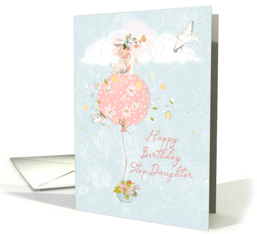 Happy Birthday to Step Daughter Bunny Floating on Balloon card