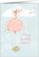 Happy Birthday Custom Name Bunny Floating on Balloon card