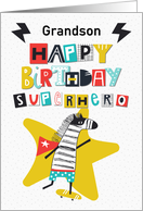 Happy Birthday Superhero to Grandson Comical Skateboarding Zebra card