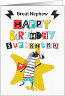 Happy Birthday Superhero to Great Nephew Comical Skateboarding Zebra card