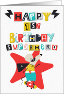 Happy 1st Birthday Superhero Comical Skateboarding Mouse card