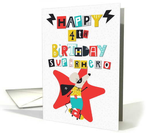 Happy 4th Birthday Superhero Comical Skateboarding Mouse card