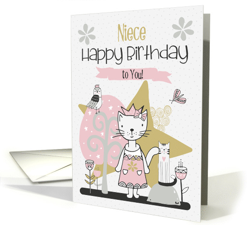Happy Birthday to Niece Cute Kitty Whimsical Scene card (1580770)