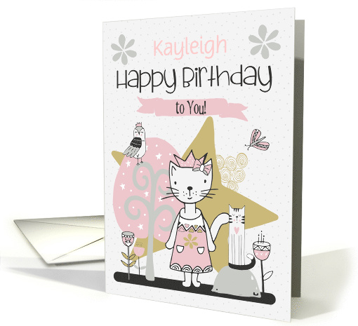 Happy Birthday Custom Name Cute Kitty Whimsical Scene card (1580776)