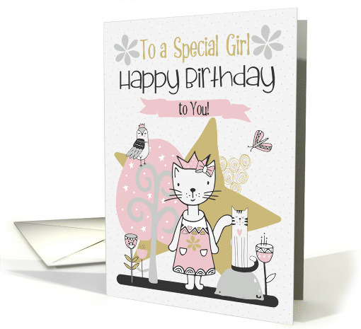Happy Birthday to a Special Girl Cute Kitty Whimsical Scene card