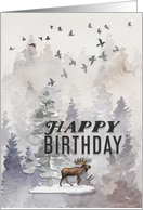 Happy Birthday Moose and Trees Woodland Scene card