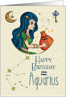 Happy Birthday Aquarius Zodiac with Aquarius Constellation and Sign card