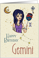 Happy Birthday Gemini Zodiac with Gemini Constellation and Sign card