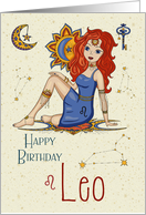 Happy Birthday Leo Zodiac with Leo Star Constellation and Sign card