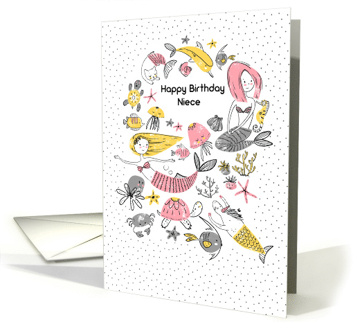 Happy Birthday to Niece Mermaids with Under the Sea Life card