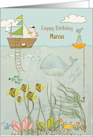 Happy Birthday Custom Name Cute Ocean Scene card