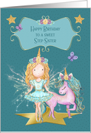 Happy Birthday to a Sweet Step Sister Pretty Fairy and Unicorn card