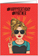 Happy Birthday to Partner Hashtag, Pop Girl and Peace Sign card