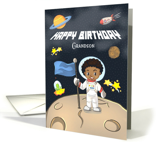 Happy Birthday to Grandson African American Boy in Space card