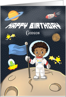 Happy Birthday to Godson, African American Boy in Space with Planets card