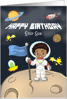 Happy Birthday to Step Son, African American Boy in Space with Planets card