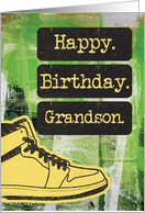 Grandson Happy Birthday Sneaker and Word Art Grunge Effect card
