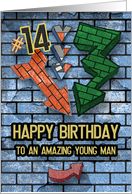 Happy 14th Birthday to an Amazing Young Man Brick Wall and Arrows card