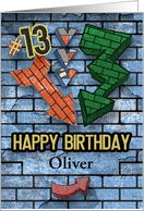 Happy 13th Birthday Custom Name Bold Graphic Brick Wall and Arrows card