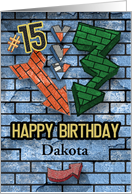 Happy 15th Birthday Custom Name Bold Graphic Brick Wall and Arrows card