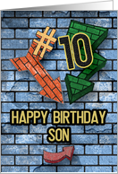 Happy 10th Birthday to Son Bold Graphic Brick Wall and Arrows card