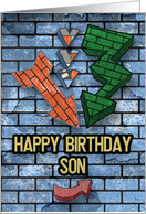 Happy Birthday to Son Bold Graphic Brick Wall and Arrows card