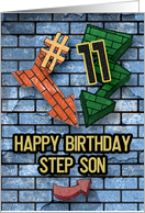 Happy 11th Birthday to Step Son Bold Graphic Brick Wall and Arrows card