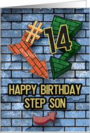 Happy 14th Birthday to Step Son Bold Graphic Brick Wall and Arrows card