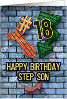 Happy 18th Birthday to Step Son Bold Graphic Brick Wall and Arrows card