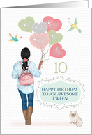 Tween 10th Birthday Young African American Girl and Cat card