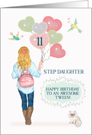 Step Daughter 11th Birthday to Awesome Tween Young Girl with Balloons card