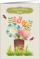 Custom Name Happy Birthday Beautiful Flower Bouquet card