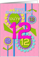 Great Granddaughter Happy 12th Birthday You’re 12 Fun Colorful Flowers card