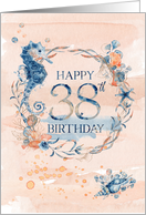 38th Birthday Seahorse and Shells Watercolor Effect Underwater Scene card