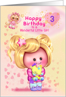 Little Girl Happy 3rd Birthday Adorable Girl and Cat Fairy card