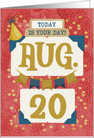 August 20th Birthday Date Specific Happy Birthday Party Hat and Stars card