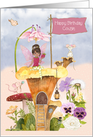 Cousin Birthday with African American Fairy and Mice card