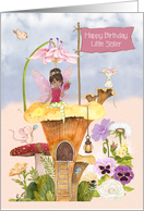 Little Sister Birthday with African American Fairy and Mice card