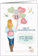 Great Granddaughter 13th Birthday to Awesome Teen Girl with Balloons card