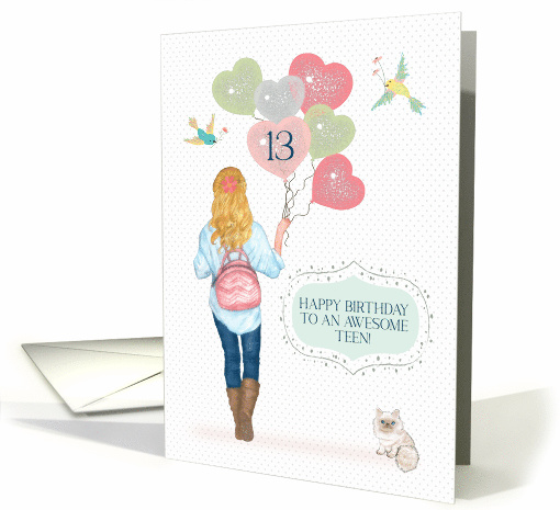 13th Birthday to Awesome Teen Girl with Balloons card (1731684)